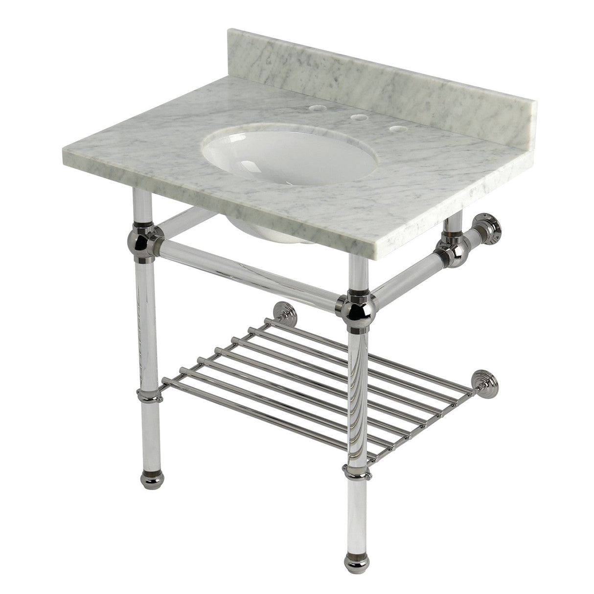 Templeton KVPB3030MAB6 30-Inch Console Sink with Acrylic Legs (8-Inch, 3 Hole), Carrara Marble/Polished Nickel