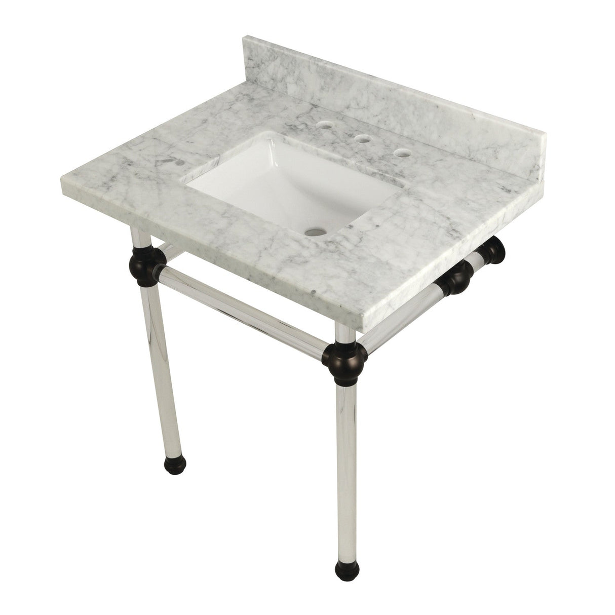Fauceture KVPB3030MASQ5 30-Inch Marble Console Sink with Acrylic Feet, Carrara Marble/Oil Rubbed Bronze