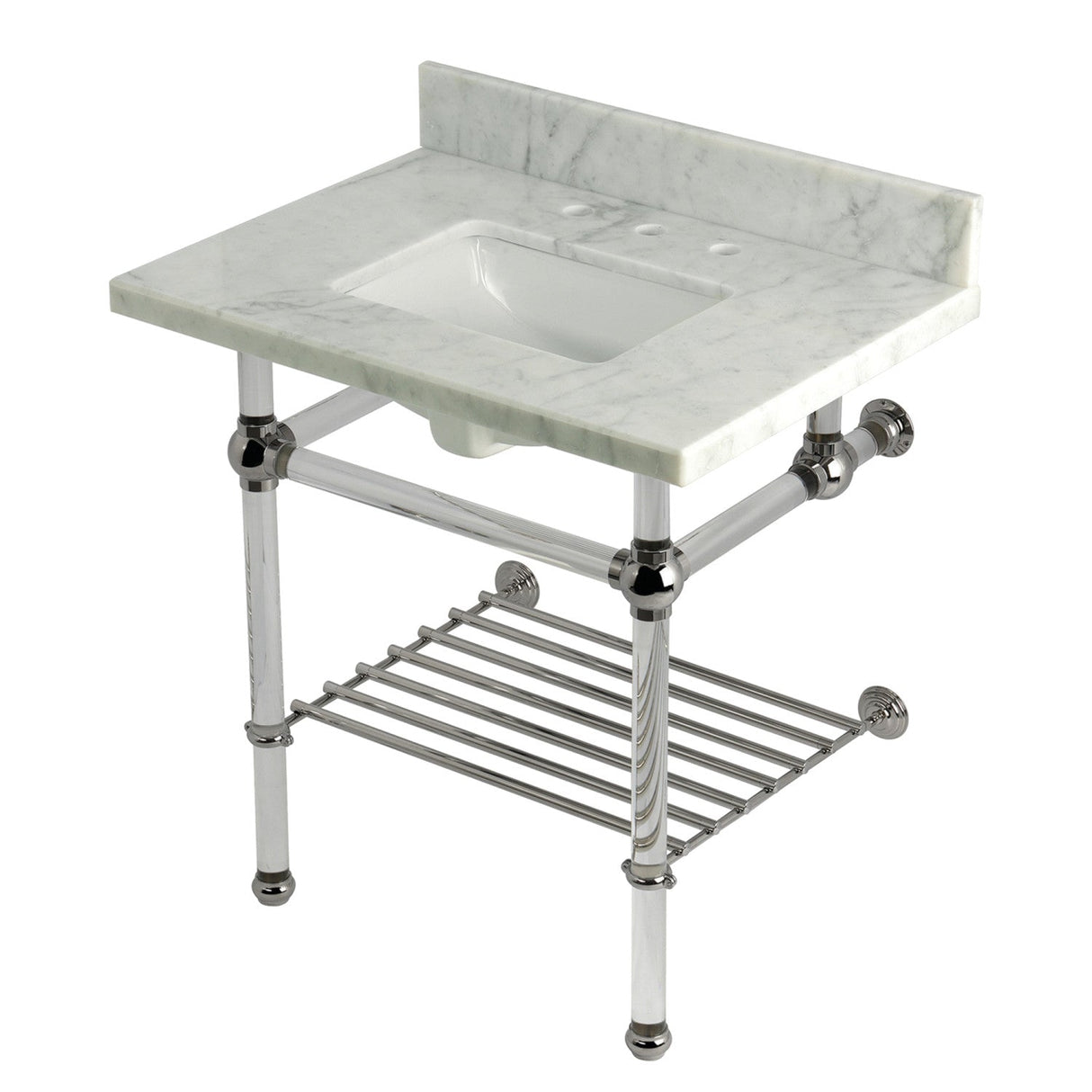 Templeton KVPB3030MASQB6 30-Inch Console Sink with Acrylic Legs (8-Inch, 3 Hole), Carrara Marble/Polished Nickel