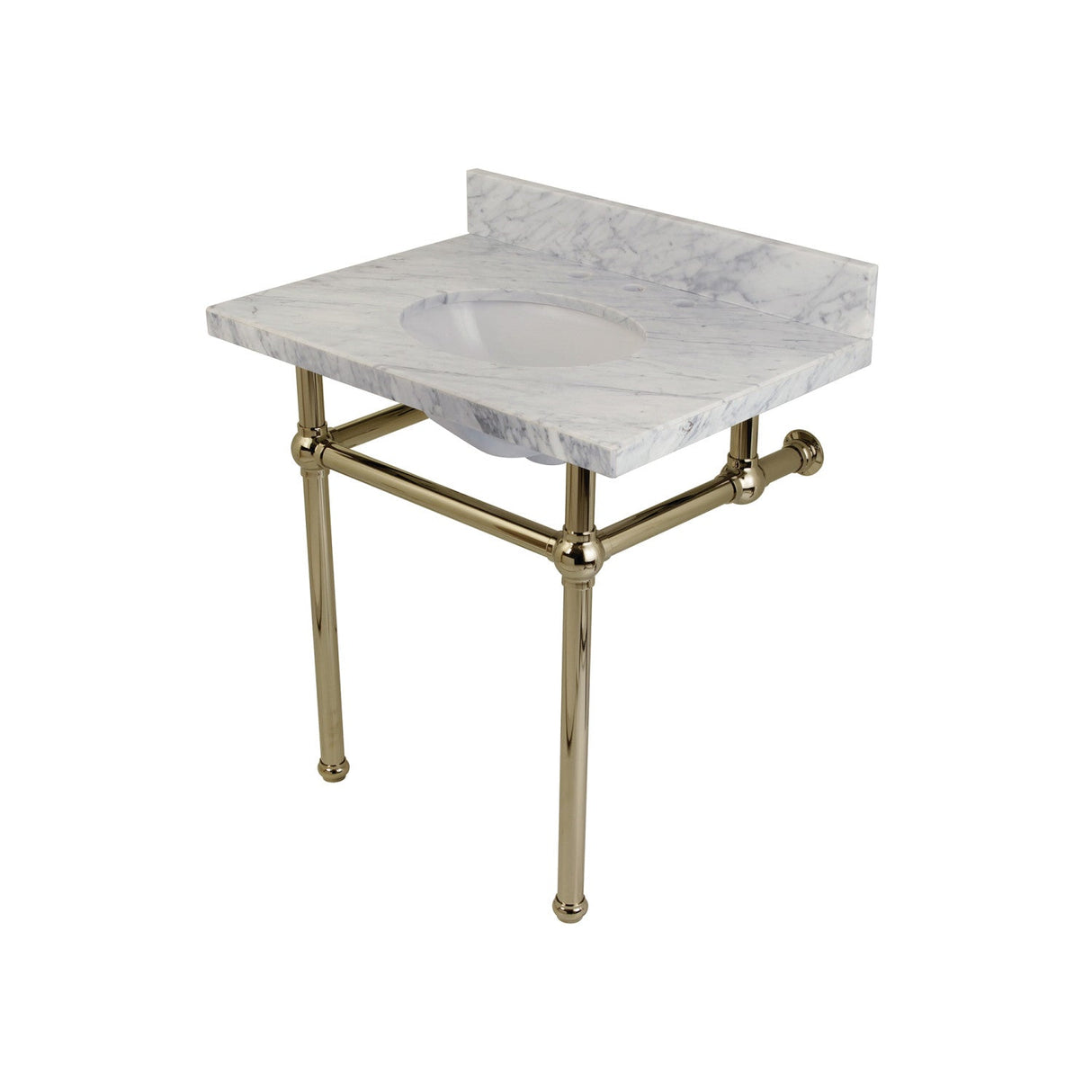 Fauceture KVPB3030MB6 30-Inch Marble Console Sink with Brass Feet, Carrara Marble/Polished Nickel