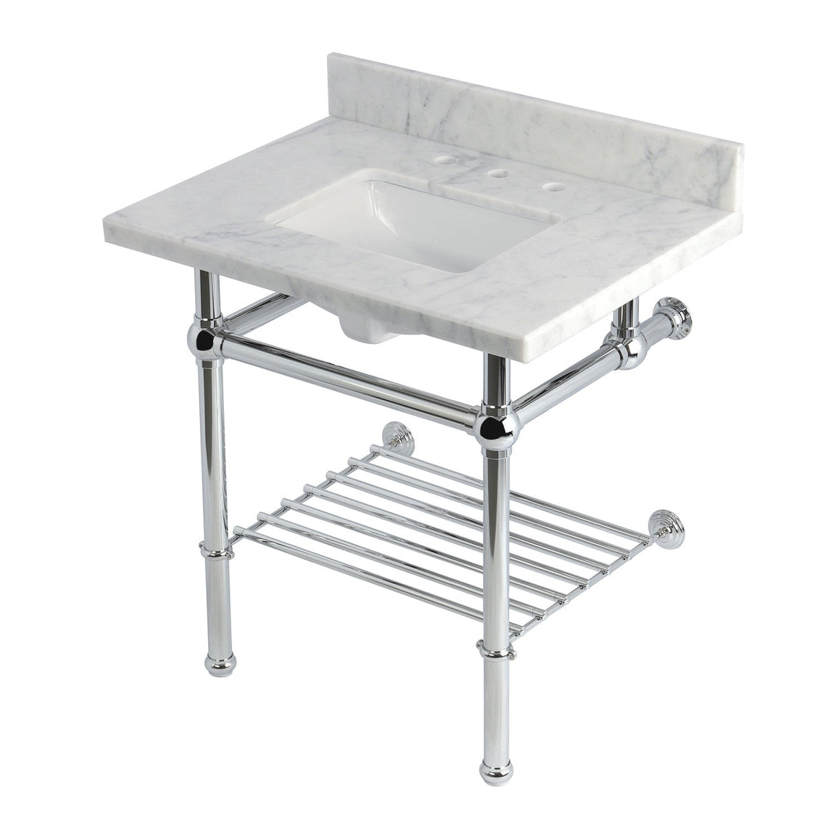 Templeton KVPB3030MBSQB1 30-Inch Console Sink with Brass Legs (8-Inch, 3 Hole), Carrara Marble/Polished Chrome