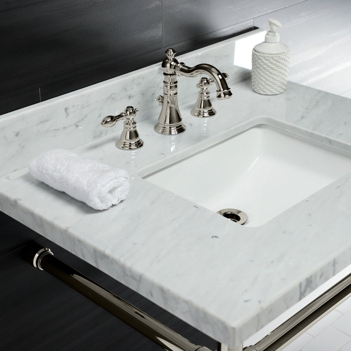 Dreyfuss KVPB30M8SQ6ST Console Sink, Marble White/Polished Nickel