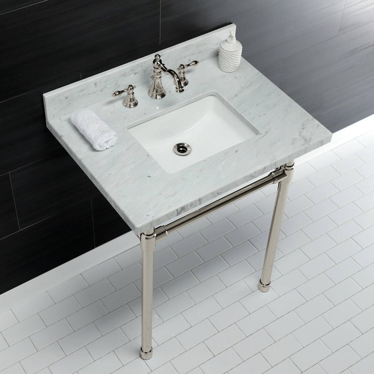 Dreyfuss KVPB30M8SQ6ST Console Sink, Marble White/Polished Nickel