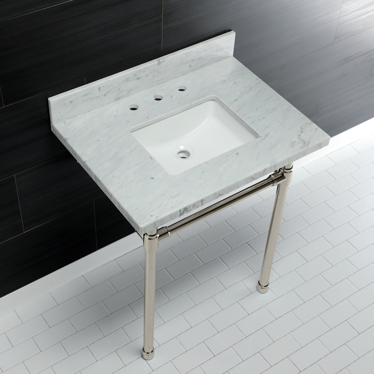 Dreyfuss KVPB30M8SQ6ST Console Sink, Marble White/Polished Nickel