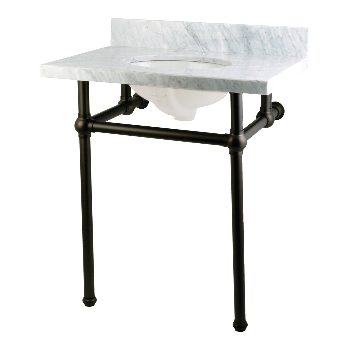 Fauceture KVPB30MB0 30-Inch Marble Console Sink with Brass Feet, Carrara Marble/Matte Black