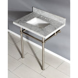 Fauceture KVPB30MBSQ8 30-Inch Marble Console Sink with Brass Feet, Carrara Marble/Brushed Nickel