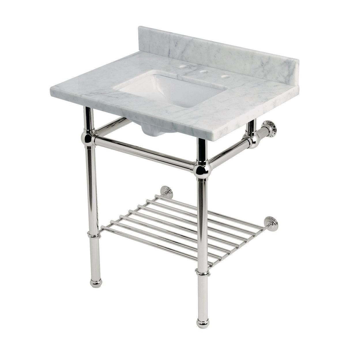 Templeton KVPB30MBSQB6 30-Inch Console Sink with Brass Legs (8-Inch, 3 Hole), Carrara Marble/Polished Nickel