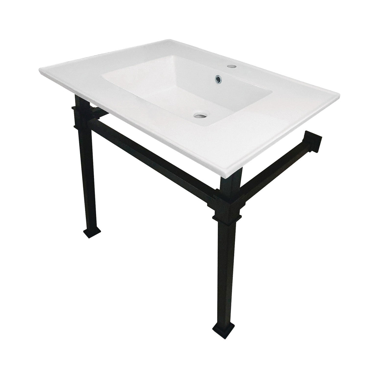 Fauceture KVPB31221Q0 31-Inch Ceramic Console Sink, White/Matte Black