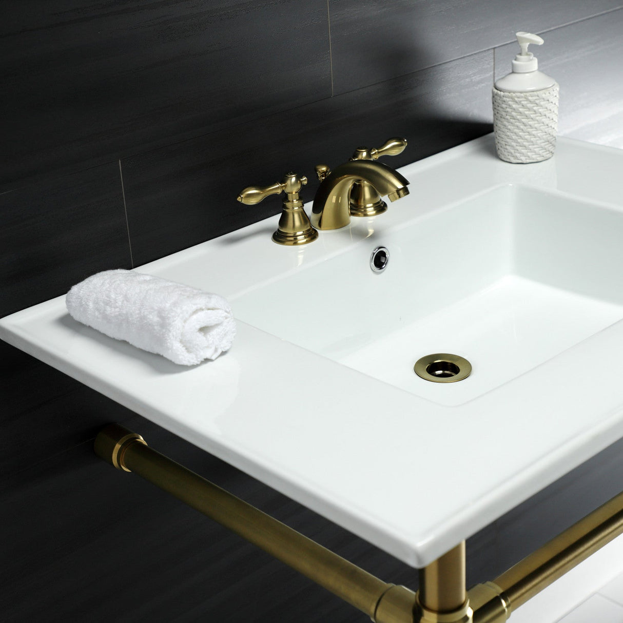 Dreyfuss KVPB31227W47 Console Sink, White/Brushed Brass