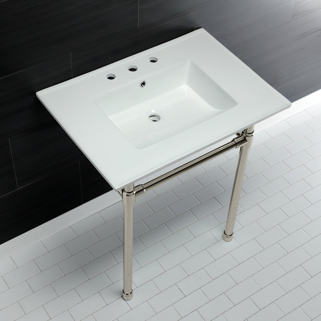 Dreyfuss KVPB31227W86 Console Sink, White/Polished Nickel