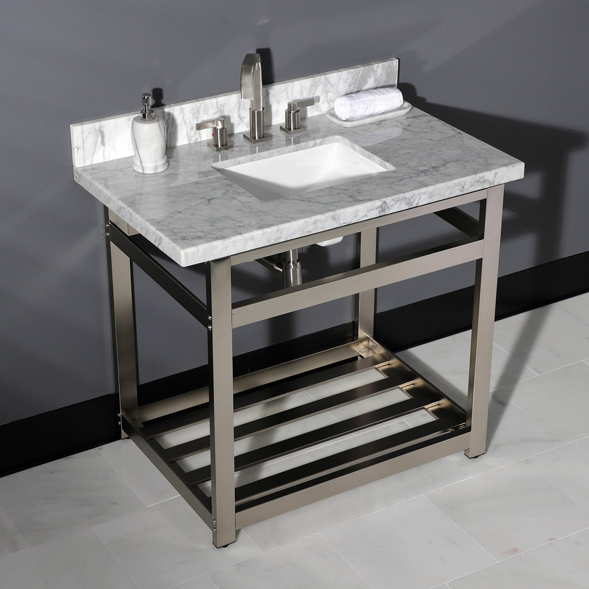 Templeton KVPB3622M38SQ Marble Vanity Sink Top, Carrara Marble