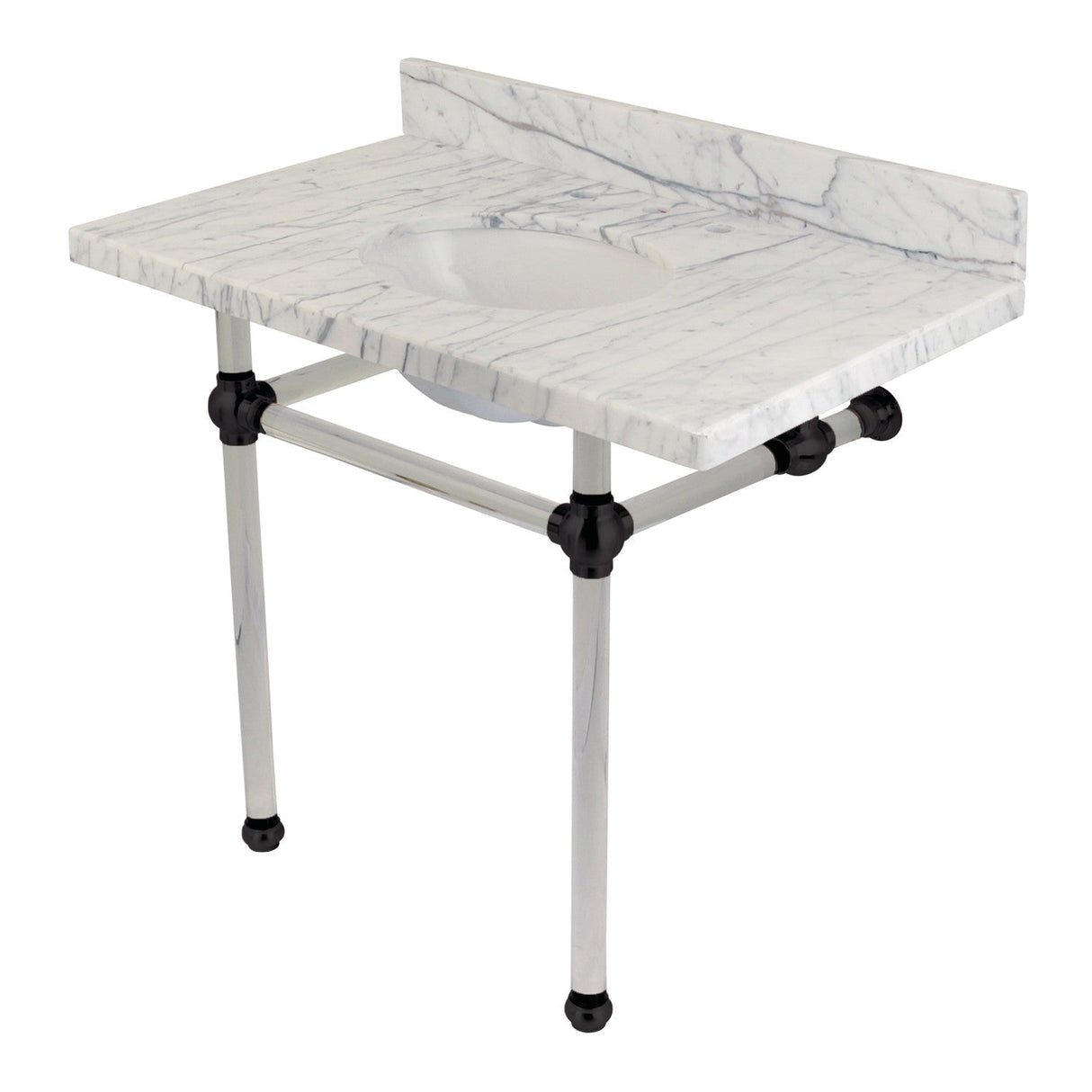 Fauceture KVPB3630MA0 36-Inch Marble Console Sink with Acrylic Feet, Carrara Marble/Matte Black