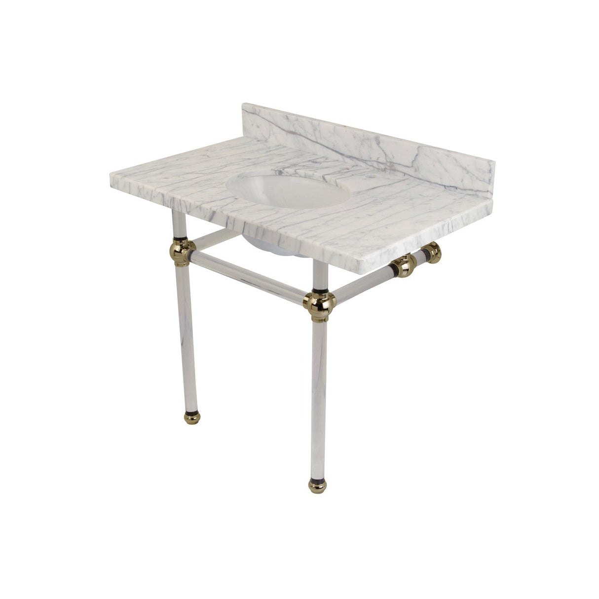 Fauceture KVPB3630MA6 36-Inch Marble Console Sink with Acrylic Feet, Carrara Marble/Polished Nickel