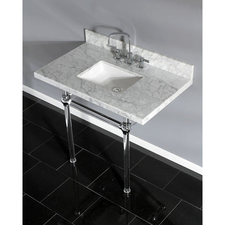 Fauceture KVPB3630MASQ1 36-Inch Marble Console Sink with Acrylic Feet, Carrara Marble/Polished Chrome