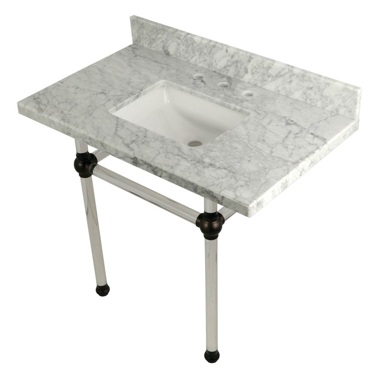 Fauceture KVPB3630MASQ5 36-Inch Marble Console Sink with Acrylic Feet, Carrara Marble/Oil Rubbed Bronze
