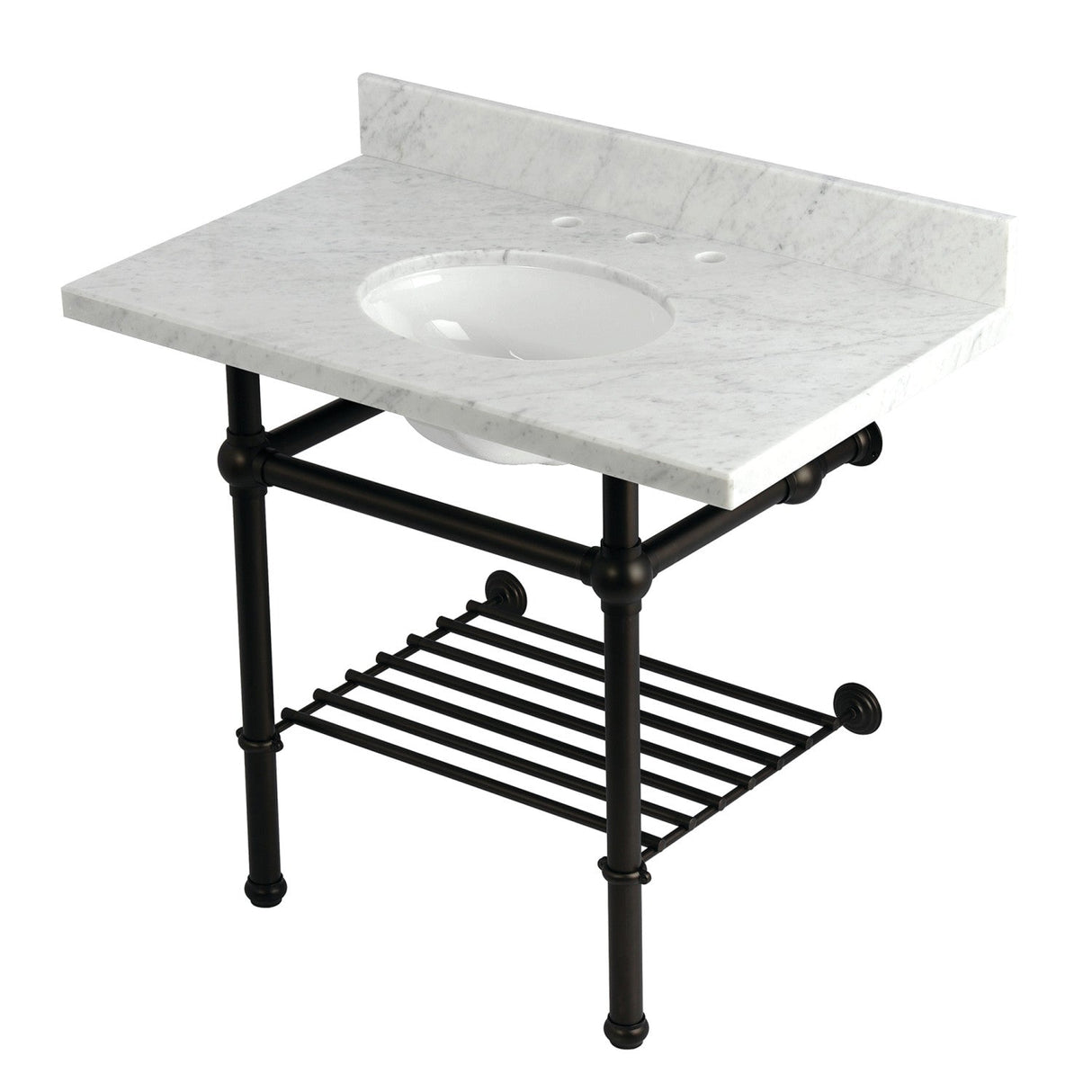 Templeton KVPB3630MBB5 36-Inch Console Sink with Brass Legs (8-Inch, 3 Hole), Carrara Marble/Oil Rubbed Bronze