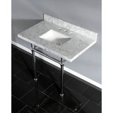 Fauceture KVPB3630MBSQ1 36-Inch Marble Console Sink with Brass Feet, Carrara Marble/Polished Chrome