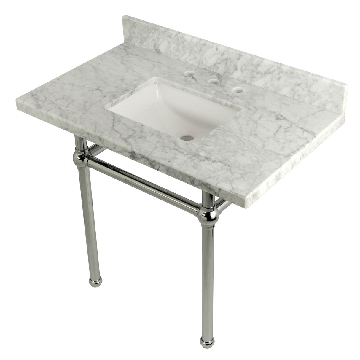 Fauceture KVPB3630MBSQ1 36-Inch Marble Console Sink with Brass Feet, Carrara Marble/Polished Chrome