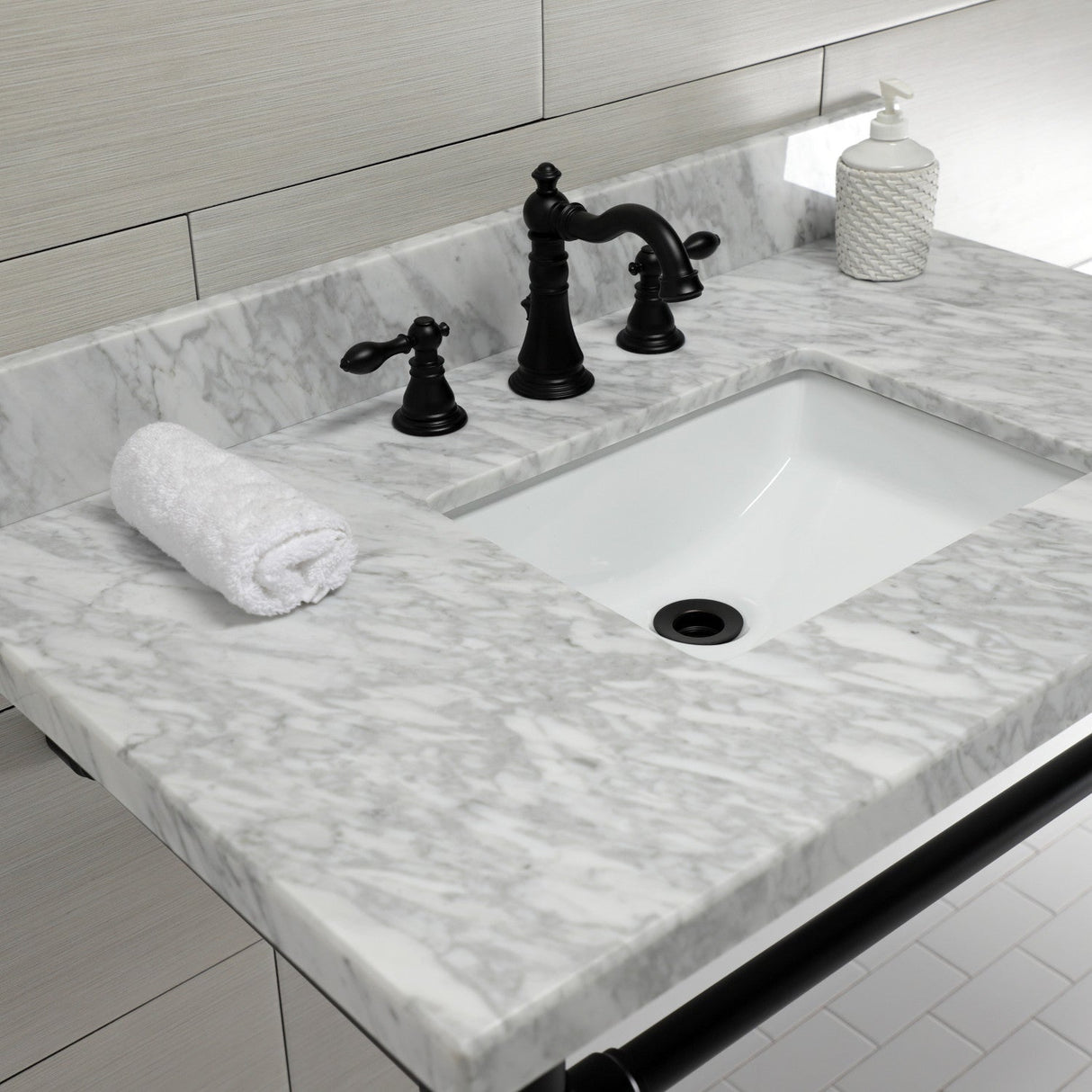 Dreyfuss KVPB36M8SQ0ST Console Sink, Marble White/Matte Black