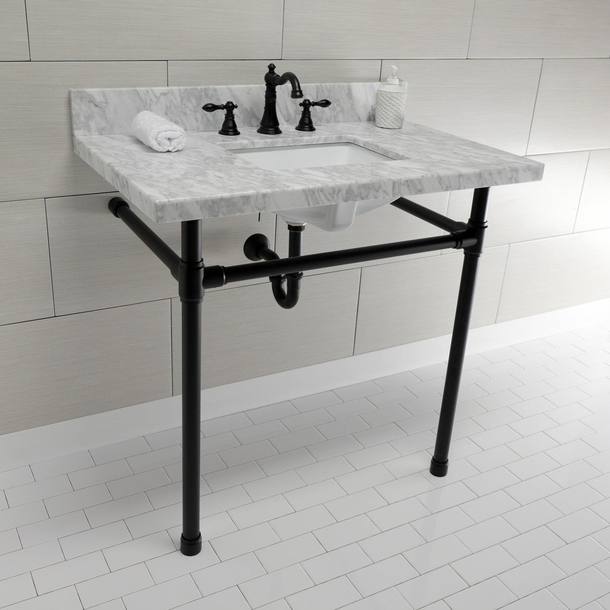 Dreyfuss KVPB36M8SQ0ST Console Sink, Marble White/Matte Black