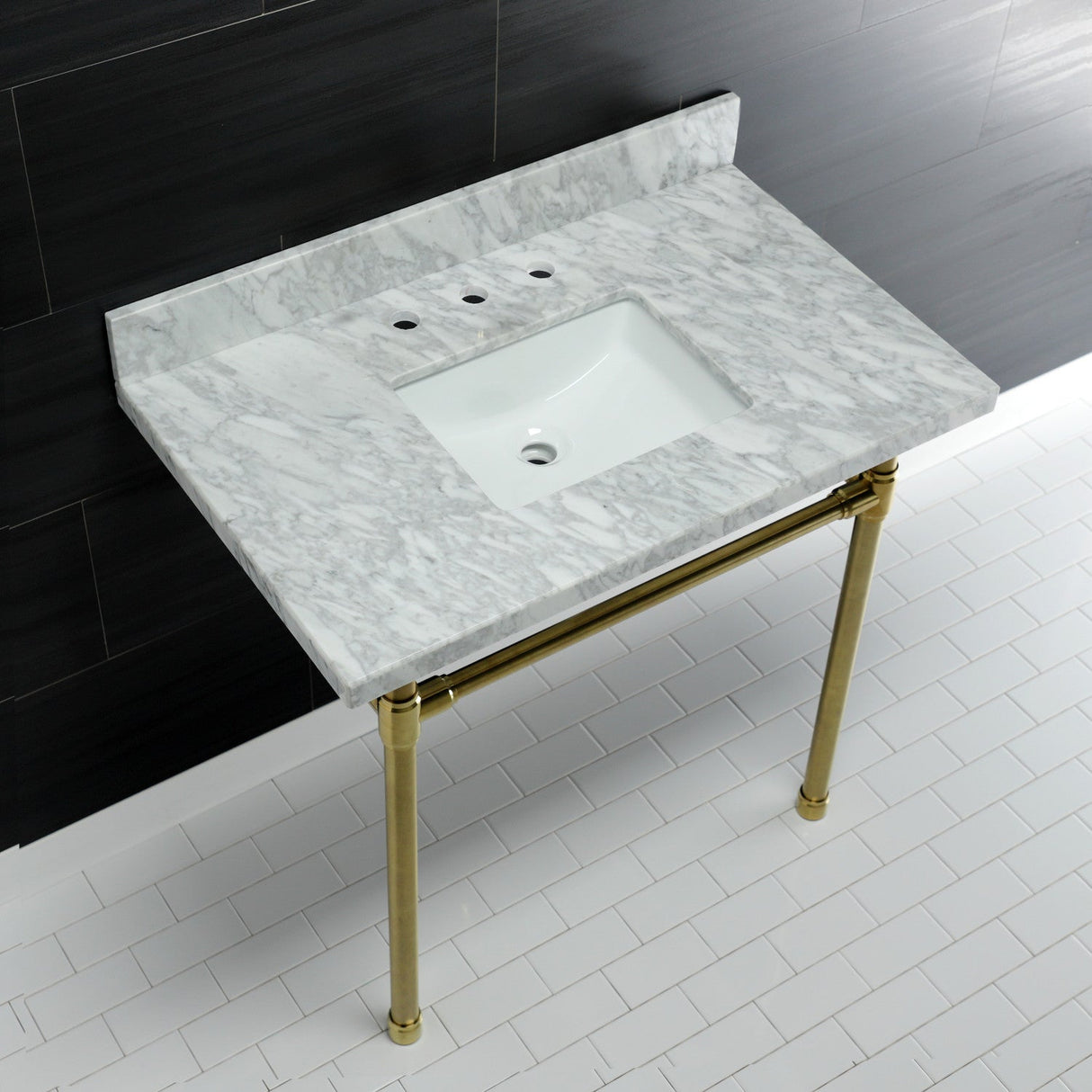 Dreyfuss KVPB36M8SQ7ST Console Sink, Marble White/Brushed Brass
