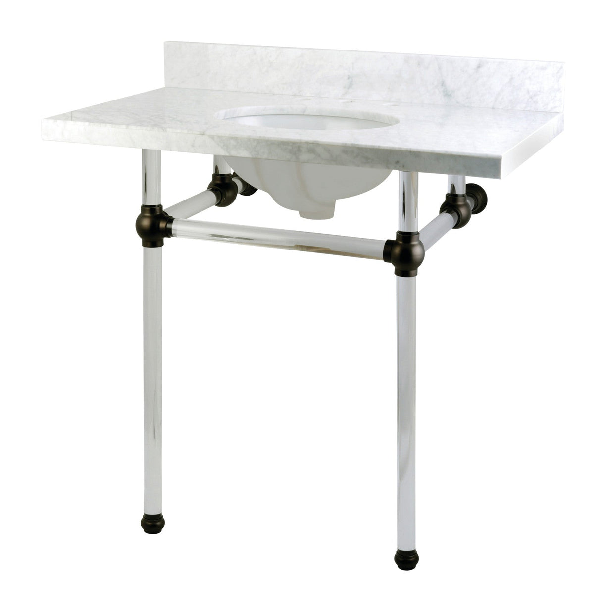 Fauceture KVPB36MA5 36-Inch Marble Console Sink with Acrylic Feet, Carrara Marble/Oil Rubbed Bronze