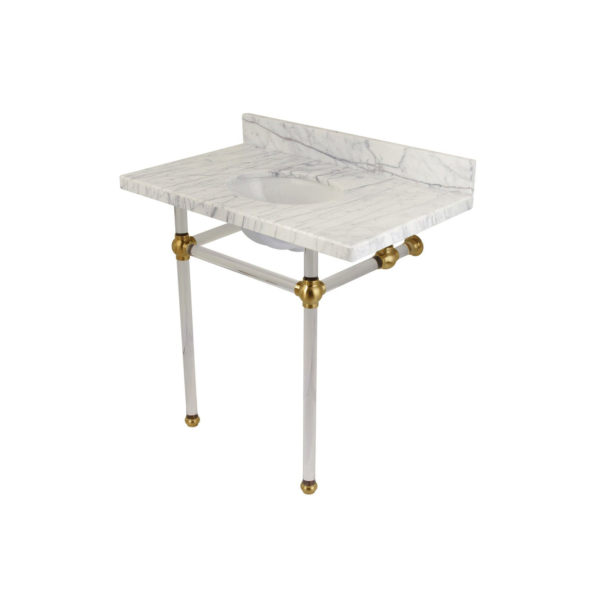 Fauceture KVPB36MA7 36-Inch Marble Console Sink with Acrylic Feet, Carrara Marble/Brushed Brass