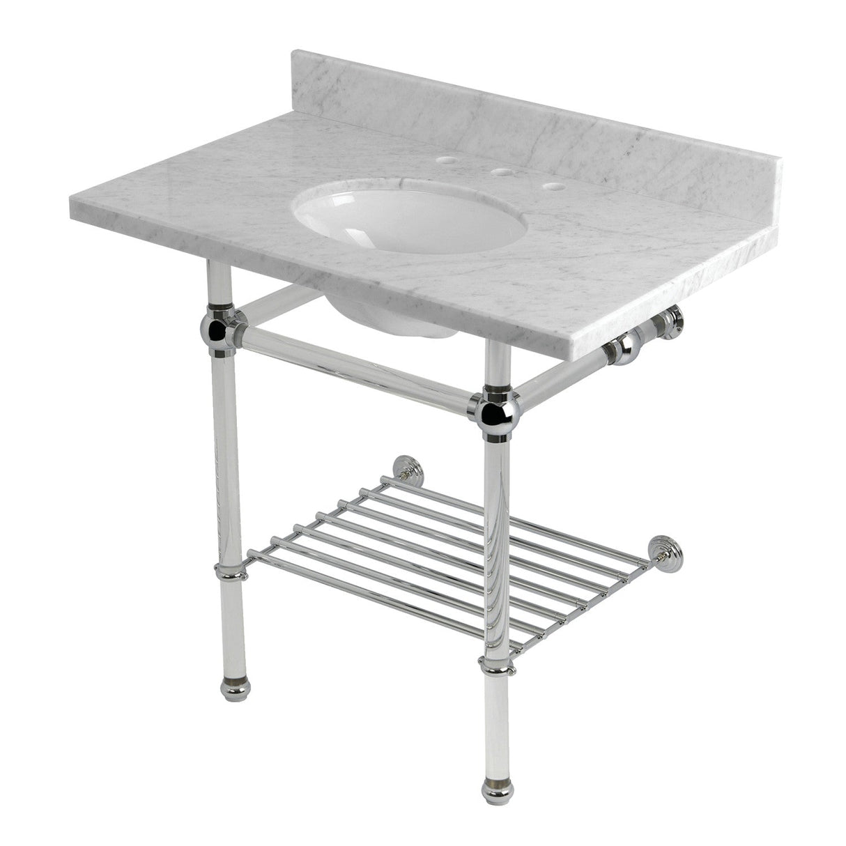 Templeton KVPB36MAB1 36-Inch Console Sink with Acrylic Legs (8-Inch, 3 Hole), Carrara Marble/Polished Chrome