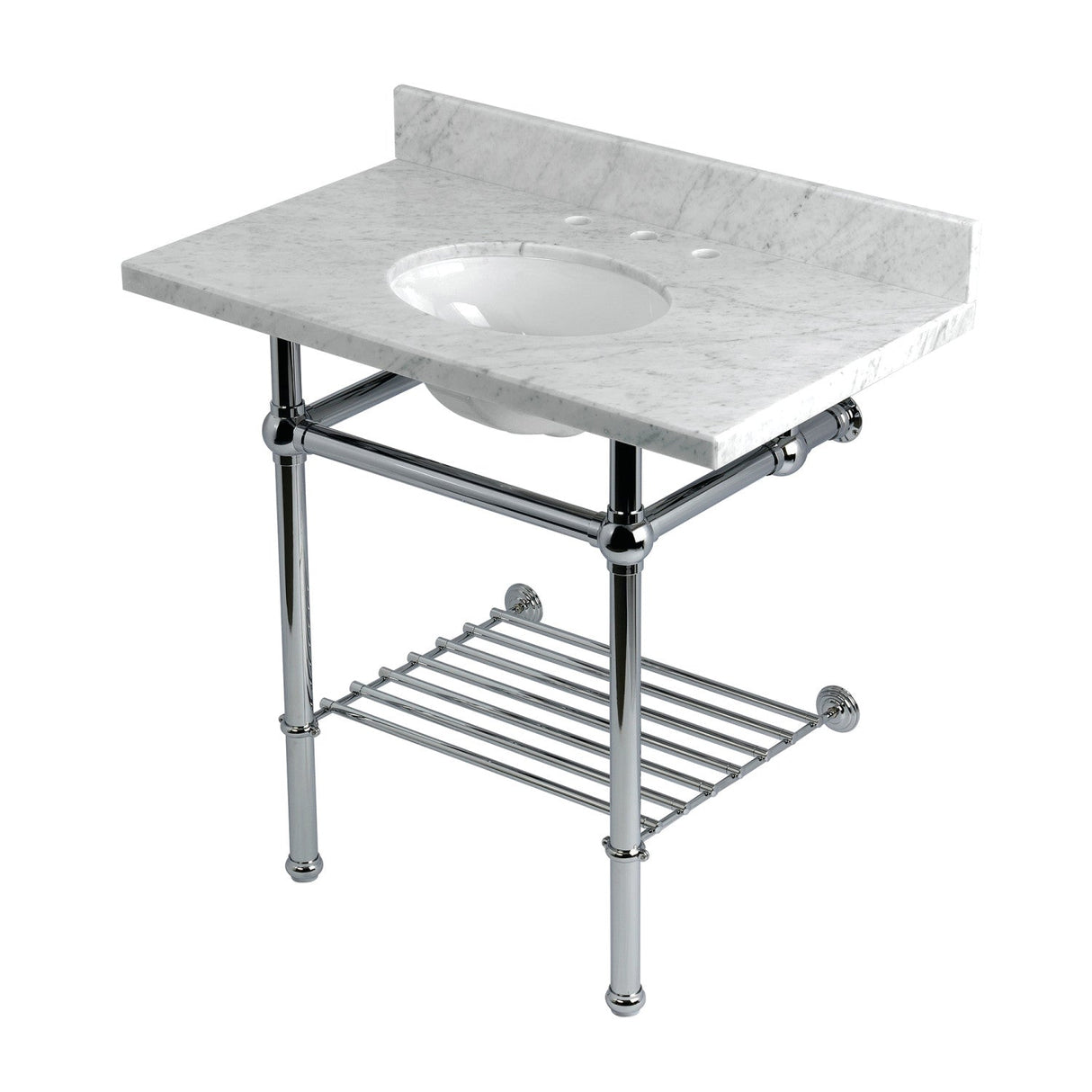 Templeton KVPB36MBB1 36-Inch Console Sink with Brass Legs (8-Inch, 3 Hole), Carrara Marble/Polished Chrome