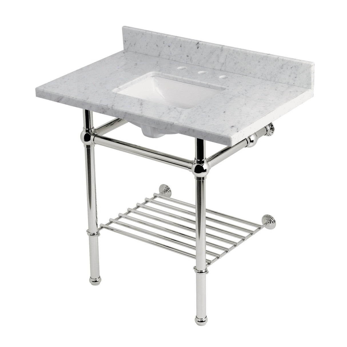 Templeton KVPB36MBSQB6 36-Inch Console Sink with Brass Legs (8-Inch, 3 Hole), Carrara Marble/Polished Nickel