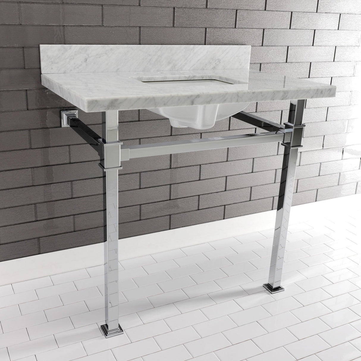 Fauceture KVPB36MSQ1 36-Inch Carrara Marble Console Sink, Marble White/Polished Chrome