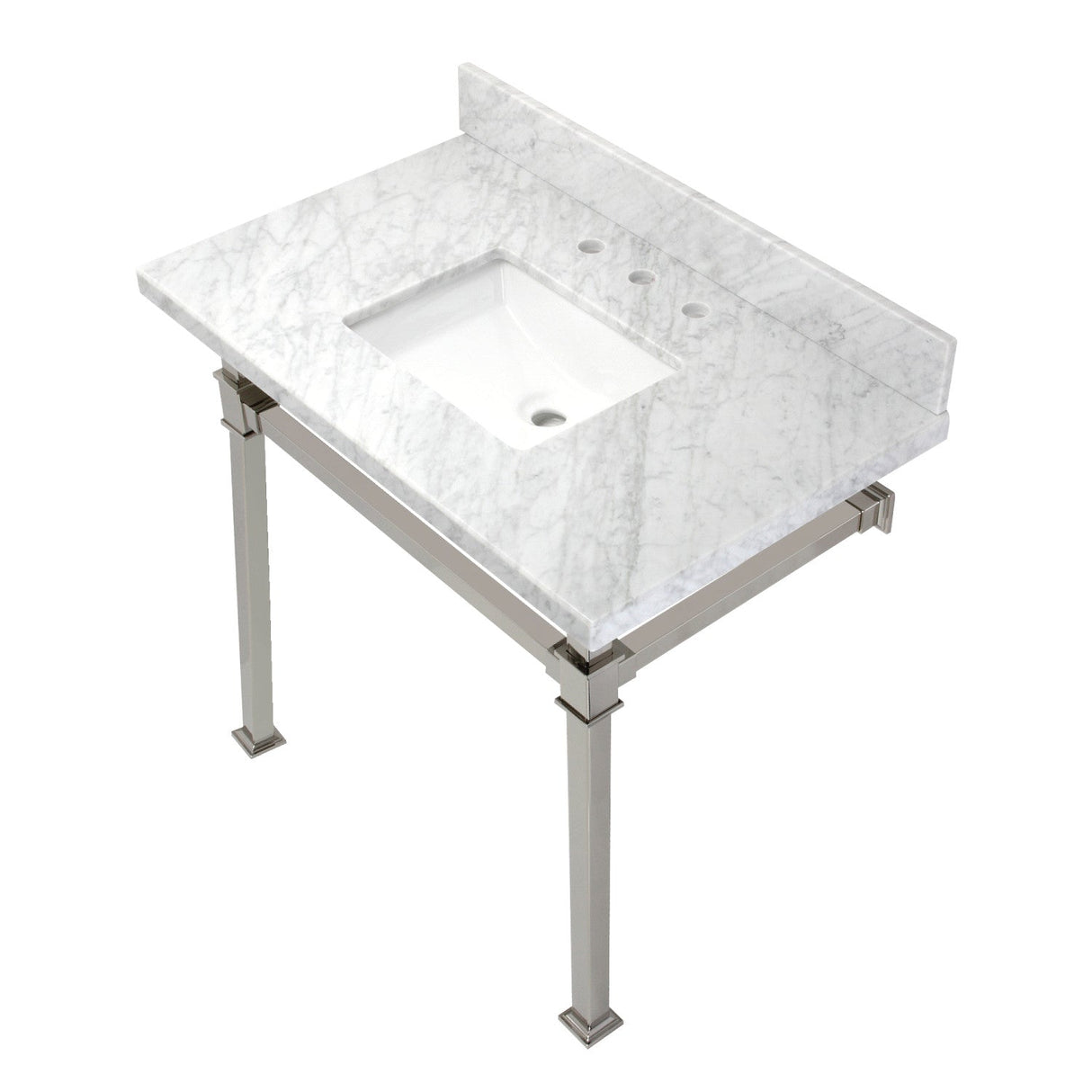 Fauceture KVPB36MSQ6 36-Inch Carrara Marble Console Sink, Marble White/Polished Nickel