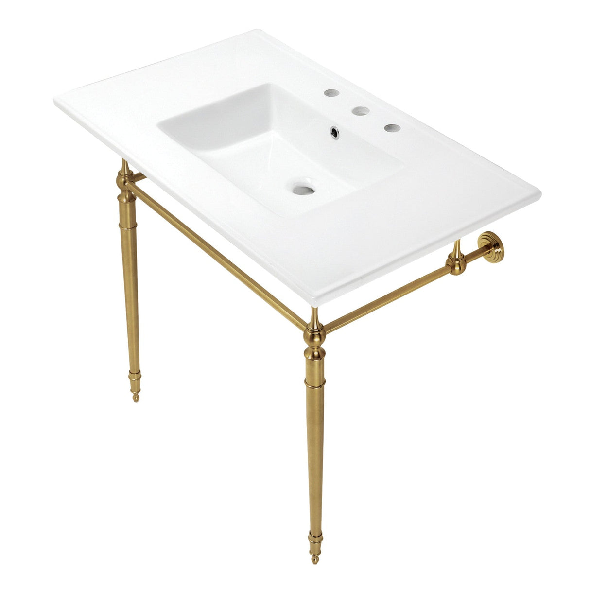 Edwardian KVPB37227W8BB 37-Inch Ceramic Console Sink Set, White/Brushed Brass