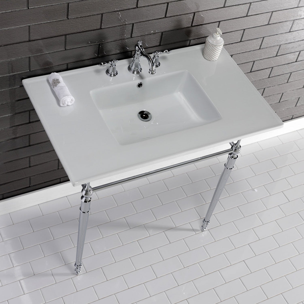 Edwardian KVPB37227W8CP 37-Inch Ceramic Console Sink Set, White/Polished Chrome