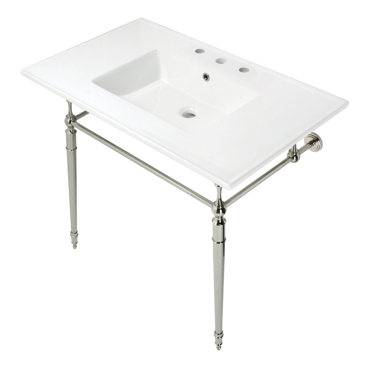 Edwardian KVPB37227W8PN 37-Inch Ceramic Console Sink Set, White/Polished Nickel