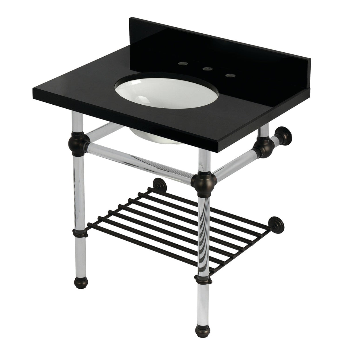 Templeton KVPK3030KAB5 30-Inch Console Sink with Acrylic Legs (8-Inch, 3 Hole), Black Granite/Oil Rubbed Bronze