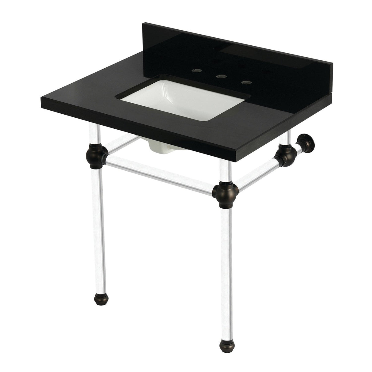 Templeton KVPK3030KASQ5 30-Inch Black Granite Console Sink with Acrylic Legs, Black Granite/Oil Rubbed Bronze