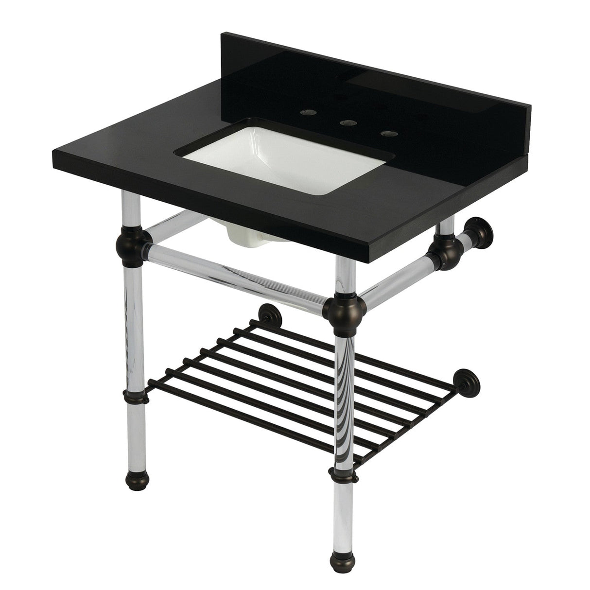 Templeton KVPK3030KASQB5 30-Inch Console Sink with Acrylic Legs (8-Inch, 3 Hole), Black Granite/Oil Rubbed Bronze