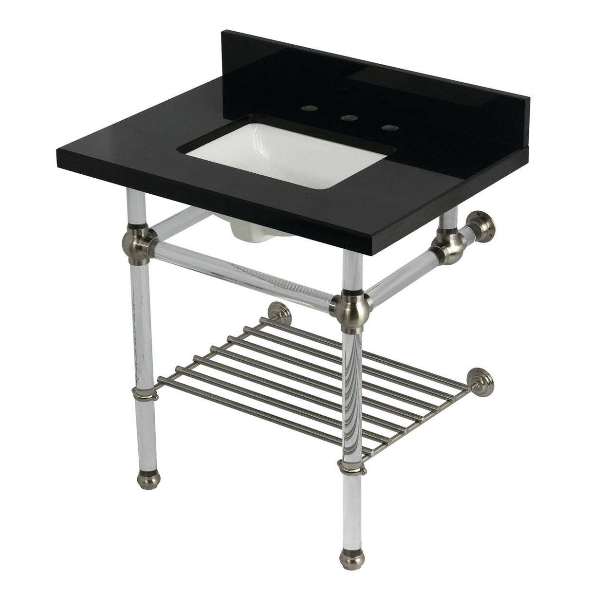 Templeton KVPK3030KASQB8 30-Inch Console Sink with Acrylic Legs (8-Inch, 3 Hole), Black Granite/Brushed Nickel