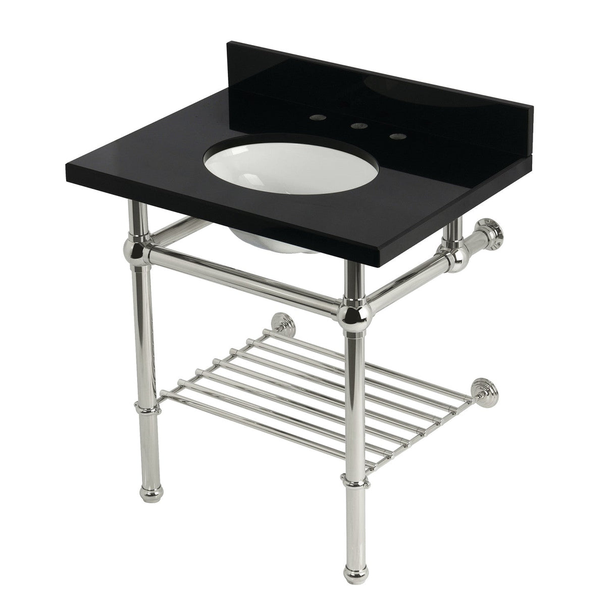 Templeton KVPK3030KBB6 30-Inch Console Sink with Brass Legs (8-Inch, 3 Hole), Black Granite/Polished Nickel