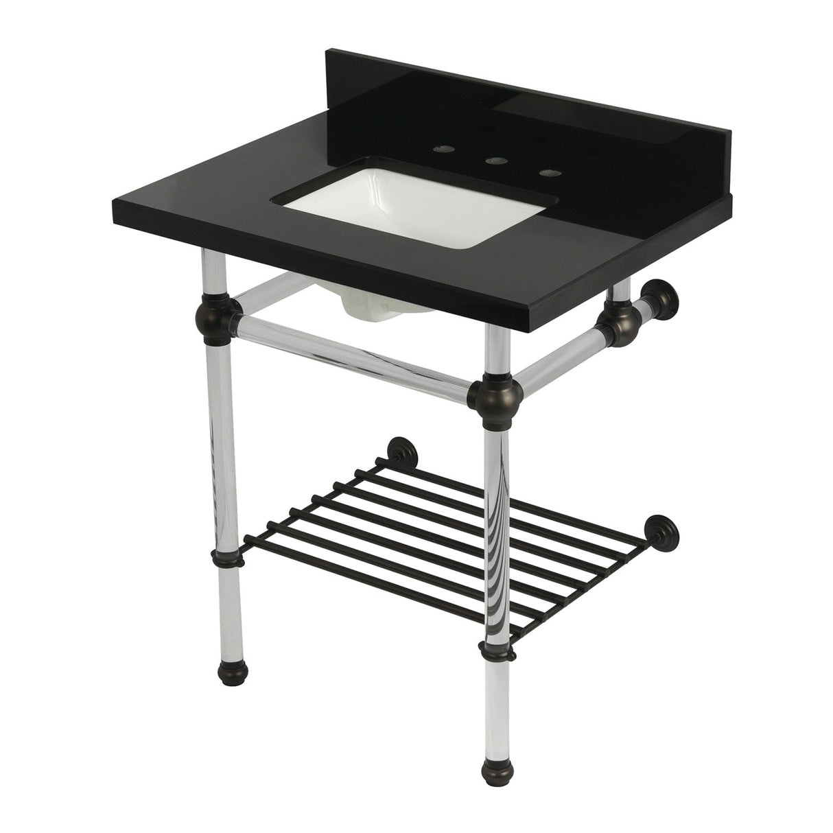 Templeton KVPK30KASQB5 30-Inch Console Sink with Acrylic Legs (8-Inch, 3 Hole), Black Granite/Oil Rubbed Bronze