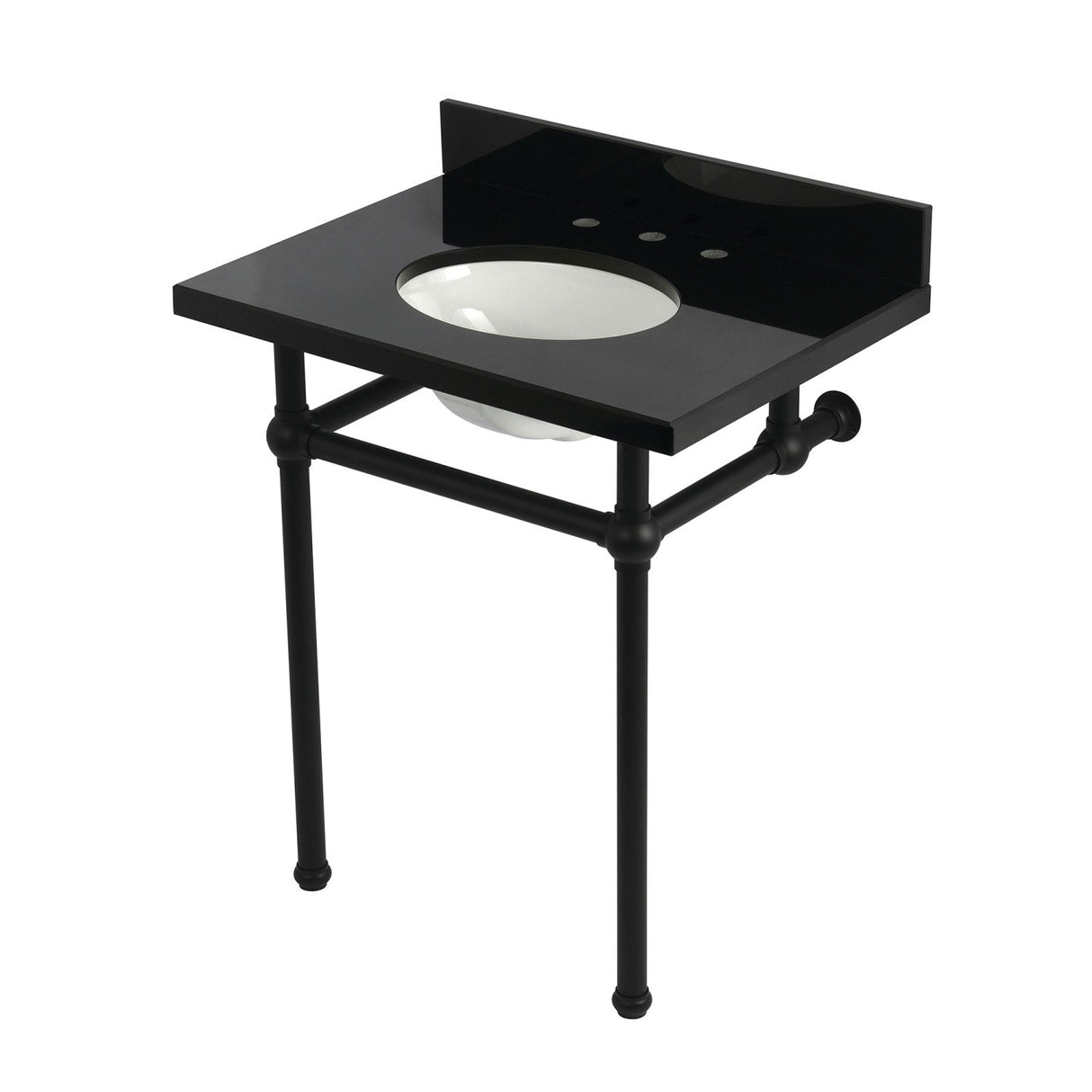 Templeton KVPK30KB0 30-Inch Black Granite Console Sink with Brass Legs, Black Granite/Matte Black