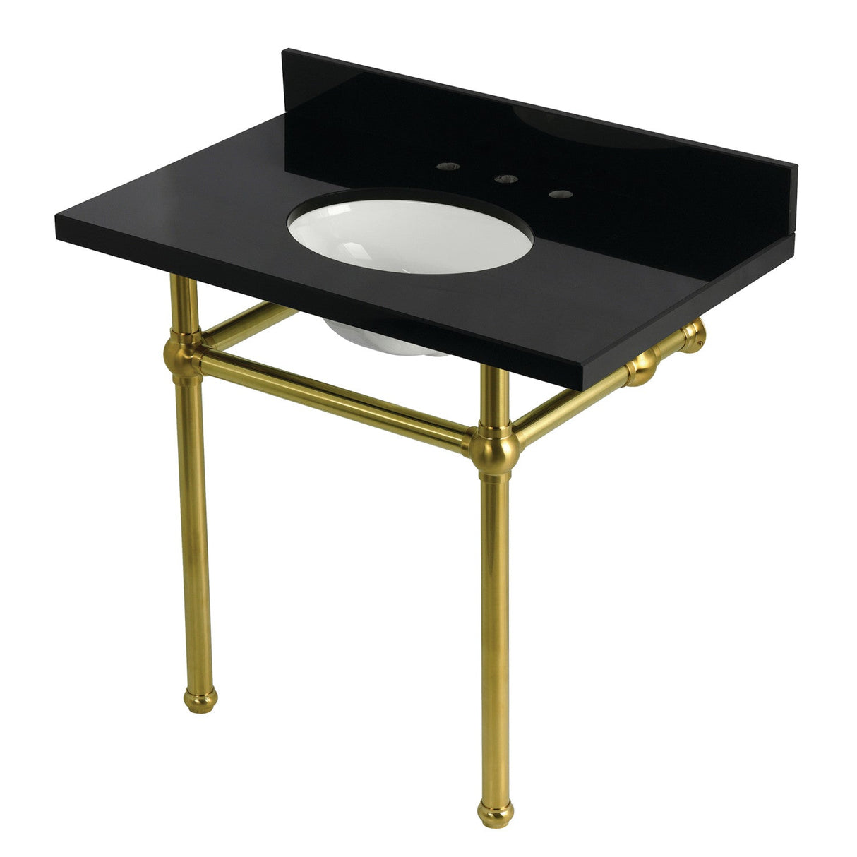 Templeton KVPK3630KB7 36-Inch Black Granite Console Sink with Brass Legs, Black Granite/Brushed Brass