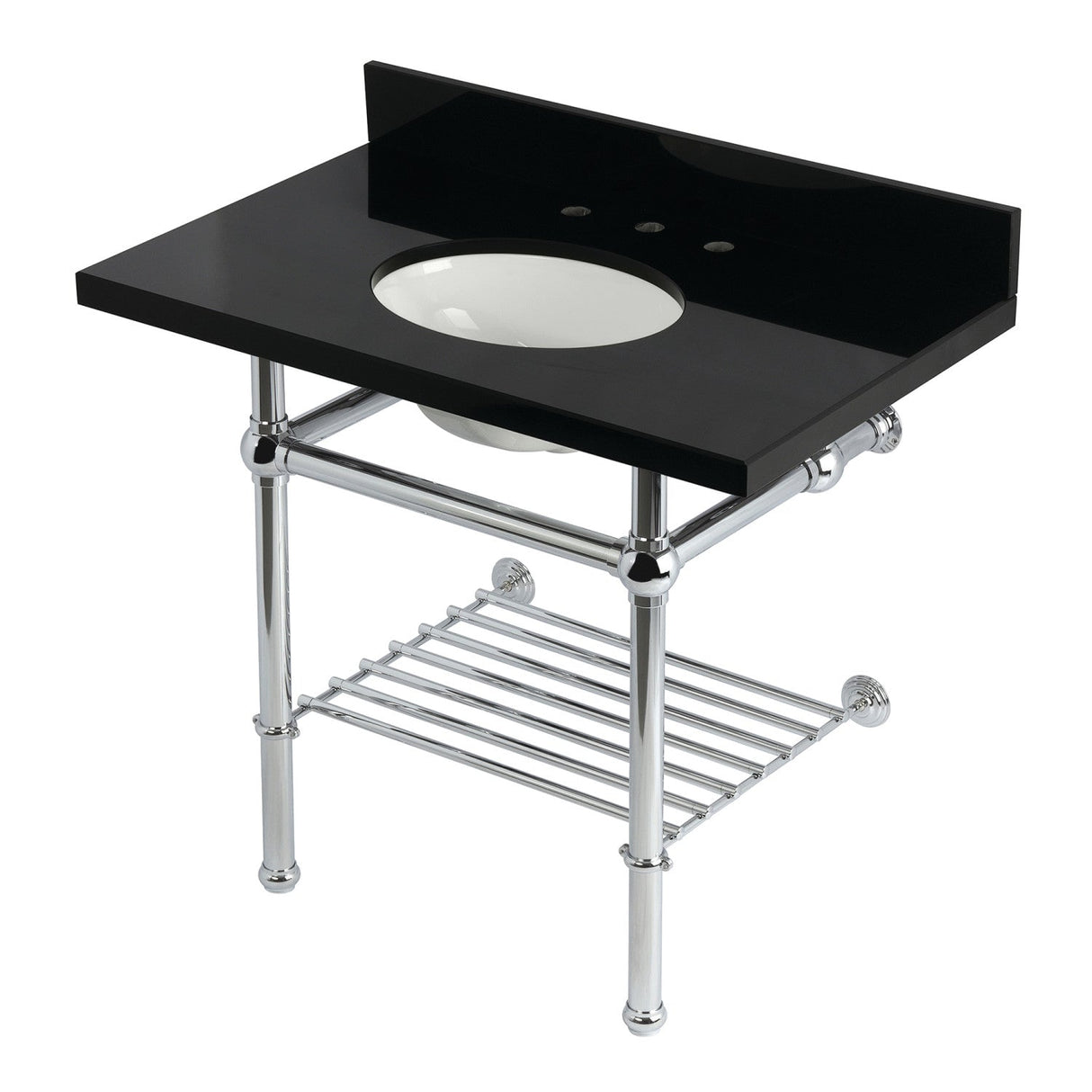 Templeton KVPK3630KBB1 36-Inch Console Sink with Brass Legs (8-Inch, 3 Hole), Black Granite/Polished Chrome
