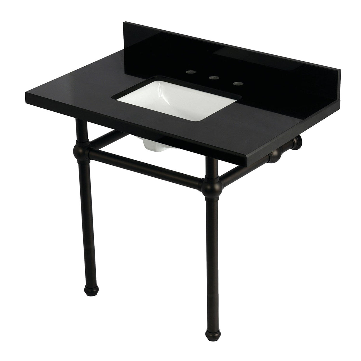 Templeton KVPK3630KBSQ5 36-Inch Black Granite Console Sink with Brass Legs, Black Granite/Oil Rubbed Bronze