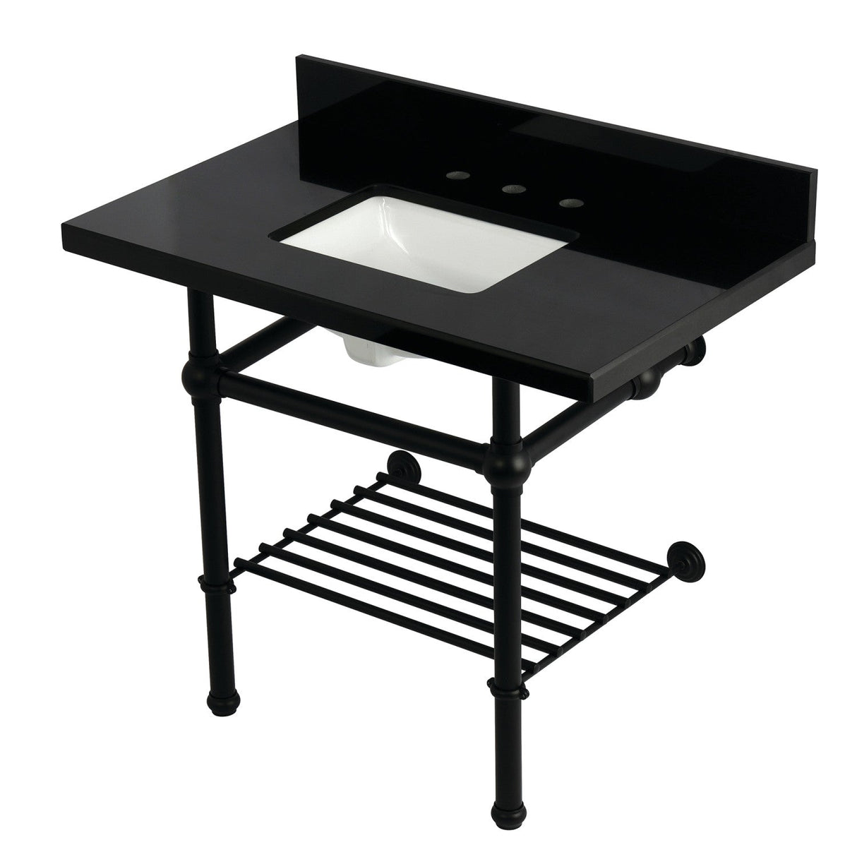 Templeton KVPK3630KBSQB0 36-Inch Console Sink with Brass Legs (8-Inch, 3 Hole), Black Granite/Matte Black