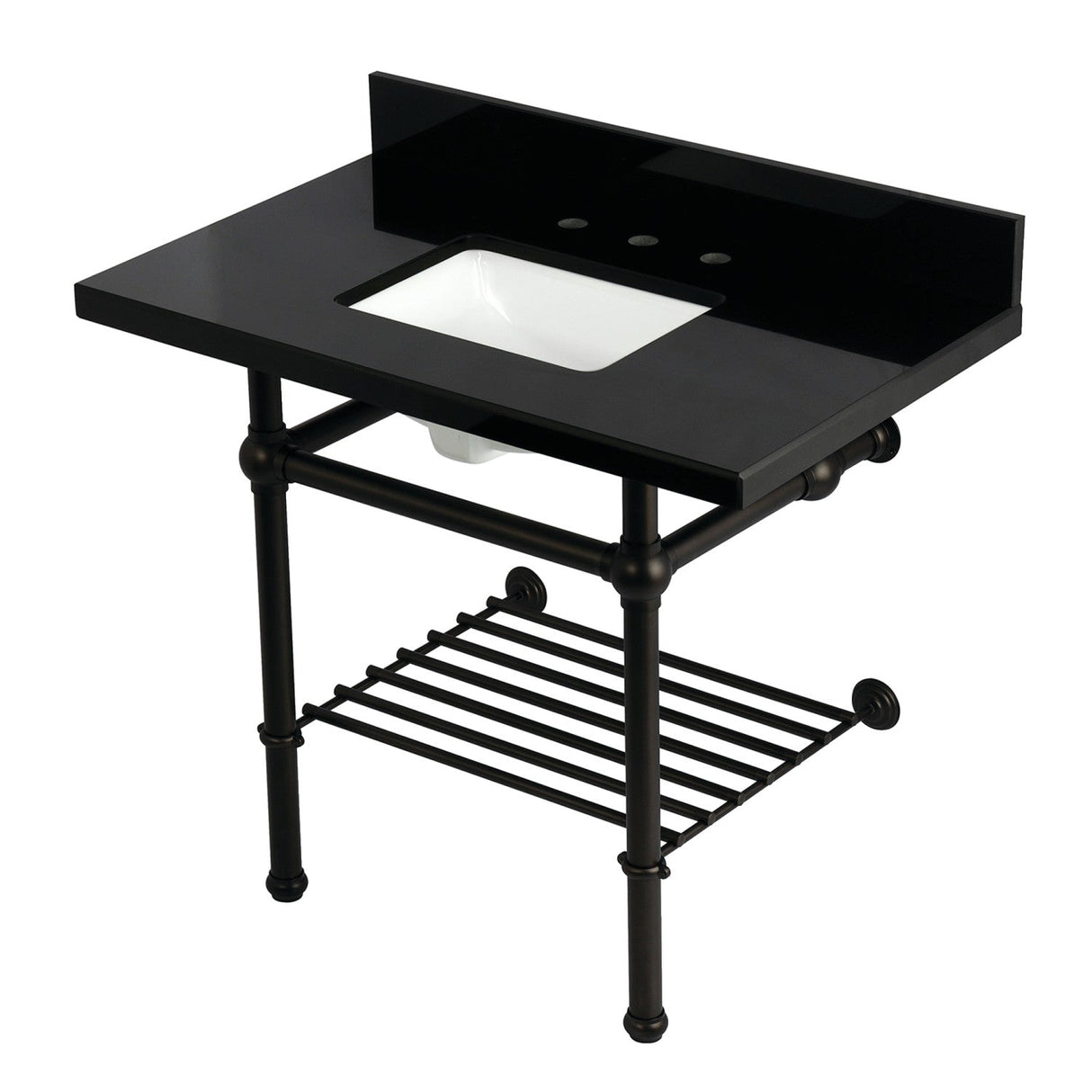 Templeton KVPK3630KBSQB5 36-Inch Console Sink with Brass Legs (8-Inch, 3 Hole), Black Granite/Oil Rubbed Bronze