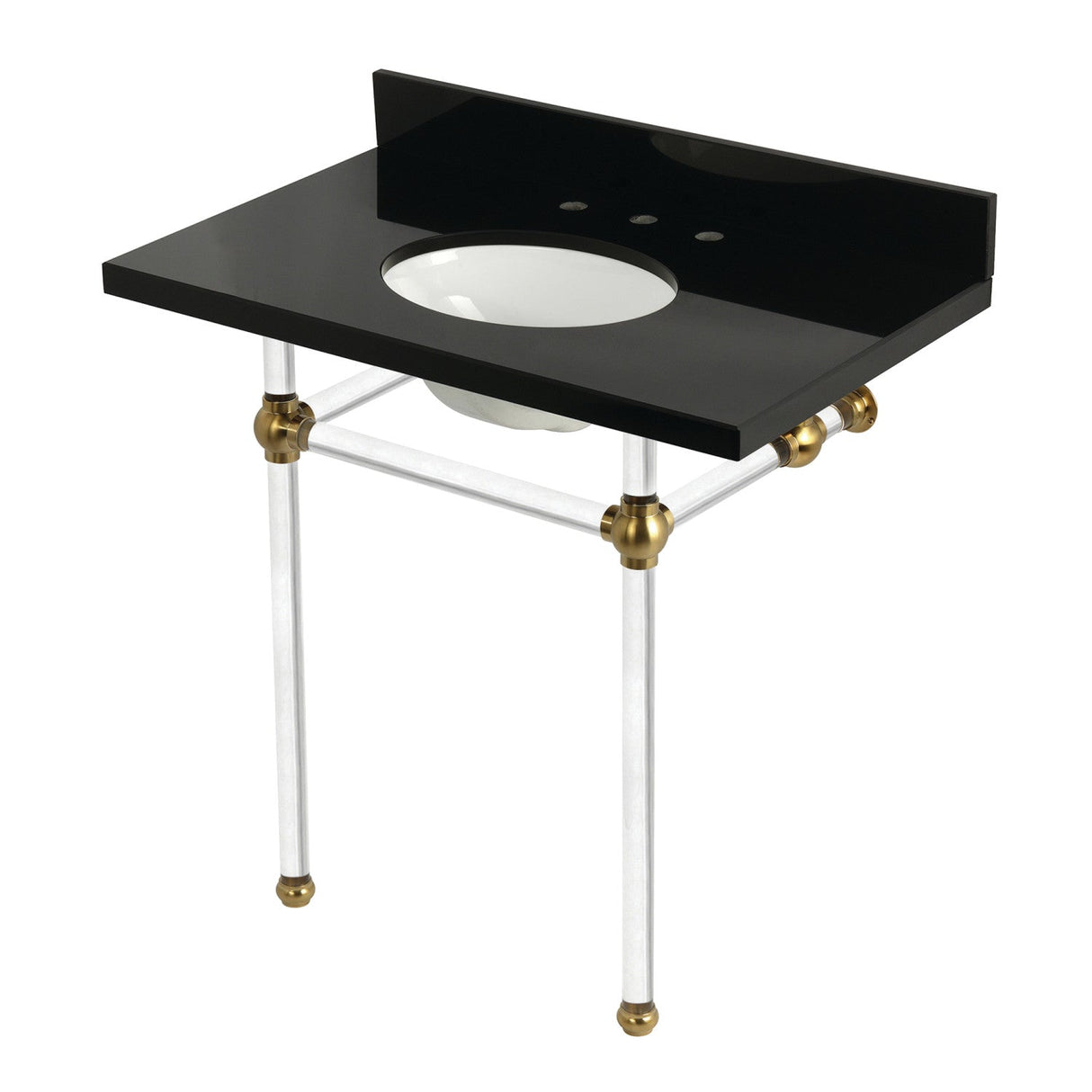 Templeton KVPK36KA7 36-Inch Black Granite Console Sink with Acrylic Legs, Black Granite/Brushed Brass