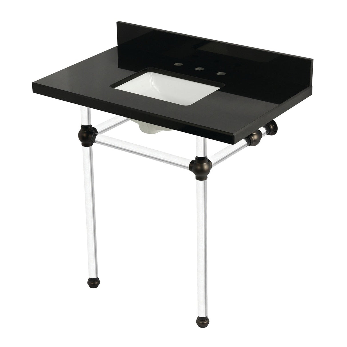 Templeton KVPK36KASQ5 36-Inch Black Granite Console Sink with Acrylic Legs, Black Granite/Oil Rubbed Bronze