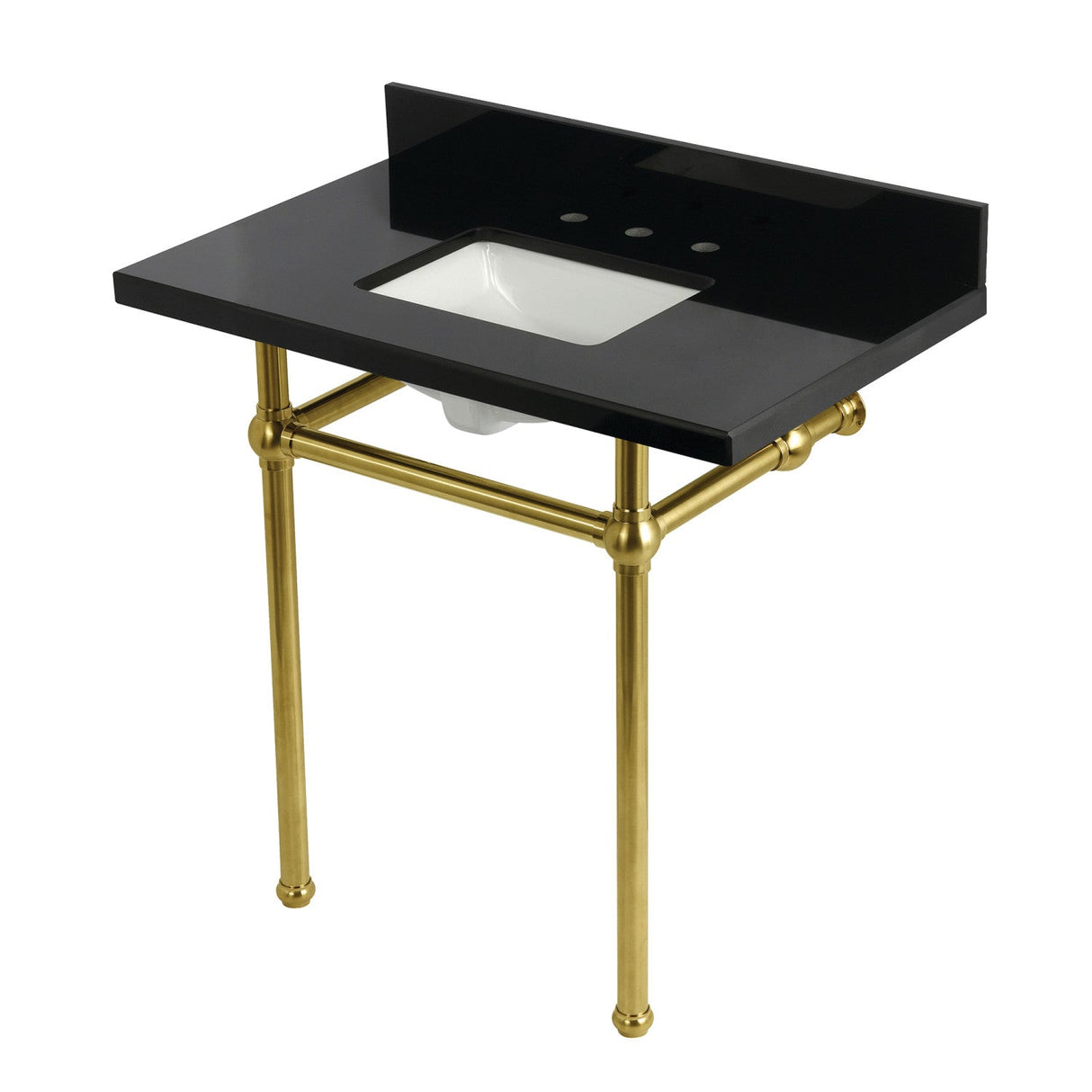 Templeton KVPK36KBSQ7 36-Inch Black Granite Console Sink with Brass Legs, Black Granite/Brushed Brass
